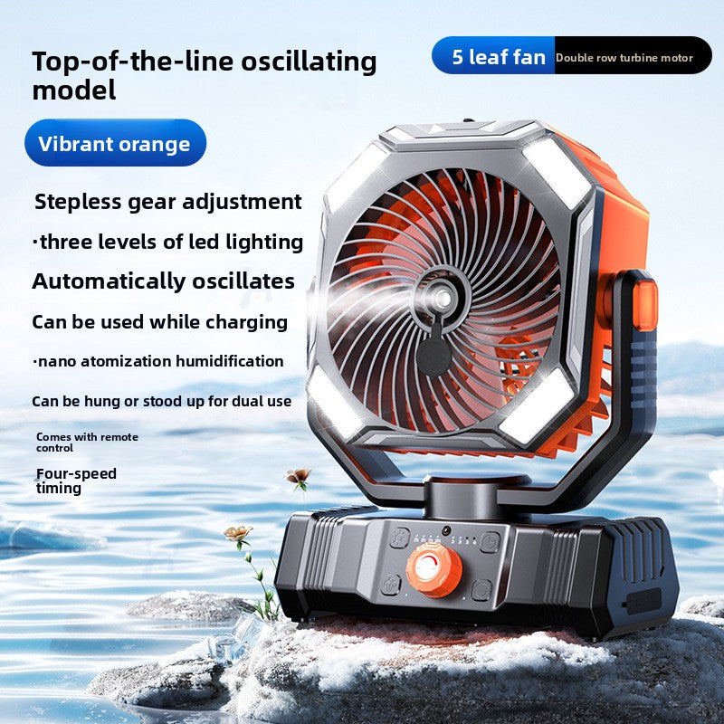 Portable USB Camping Fan with Humidifier and LED Light